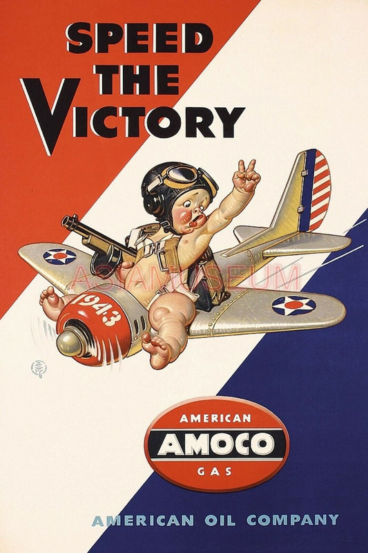 1943 WW2 USA AMERICA AMOCO GAS BAY BOY AIRCRAFT PLANE WAR ARMY PILOT ii Postcard