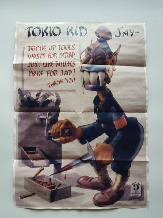 WW2 JAPANESE PACIFIC WAR TOKIO KID TOKYO SCRAP METAL BULLET  PROPAGANDA POSTER