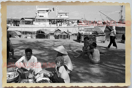 WW2 Vietnam War Ho Chi Minh Boat Pier Ferry Women Children Vintage Photo #776