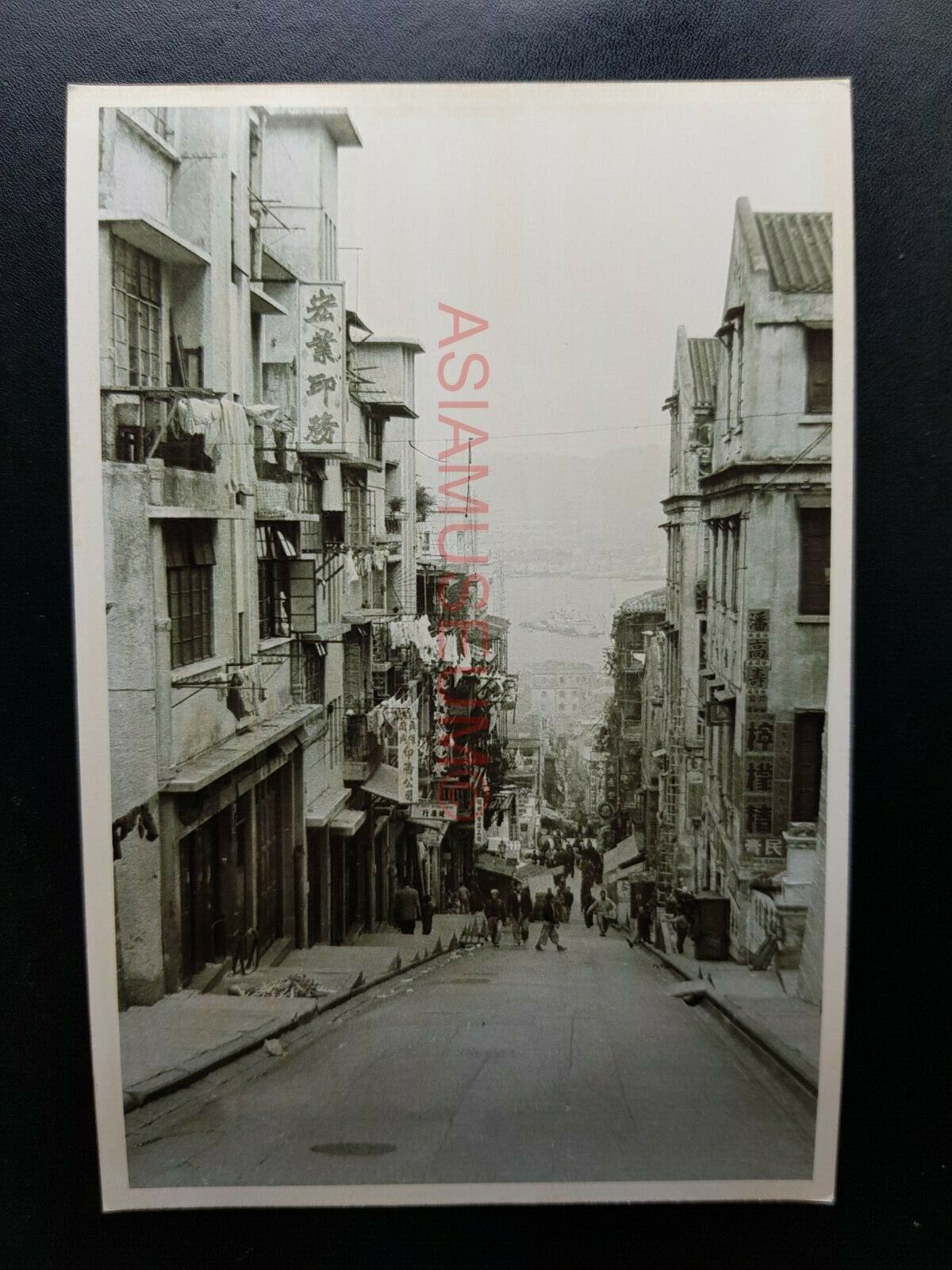 Cochrane Street Central Steps Market Vintage B&W Hong Kong Photo Postcard RPPC