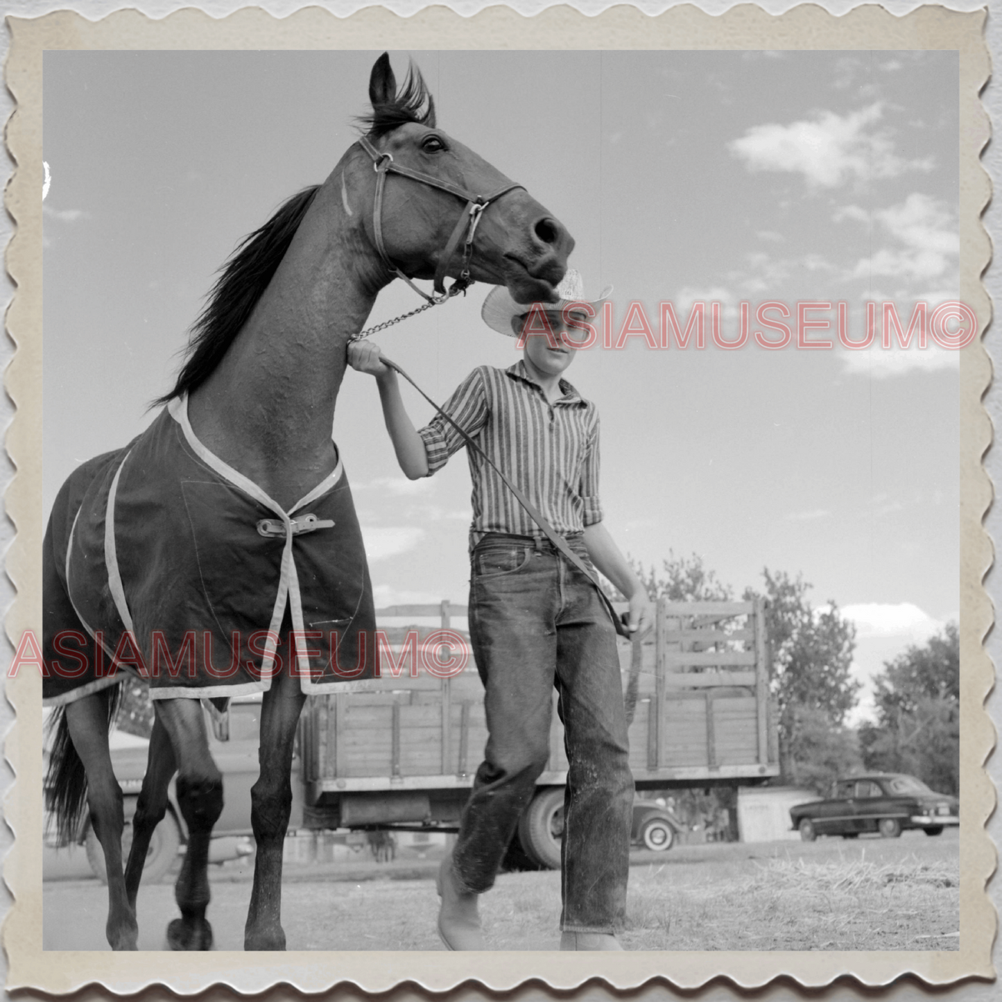 50s BILLINGS MONTANA FAIR YELLOWSTONE RIVER BOY HORSE BW VINTAGE USA Photo 11696