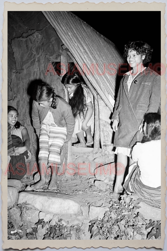 50s PHILIPPINES YOUNG GIRL TATTOO SMILING TRIBE STILT HOUSE Vintage Photo 24329