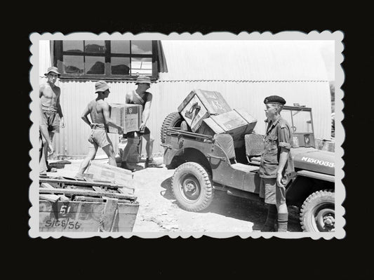 1950s Vintage Hong Kong Photo Royal Army Service Corps Jeep Crate Soldier  #489