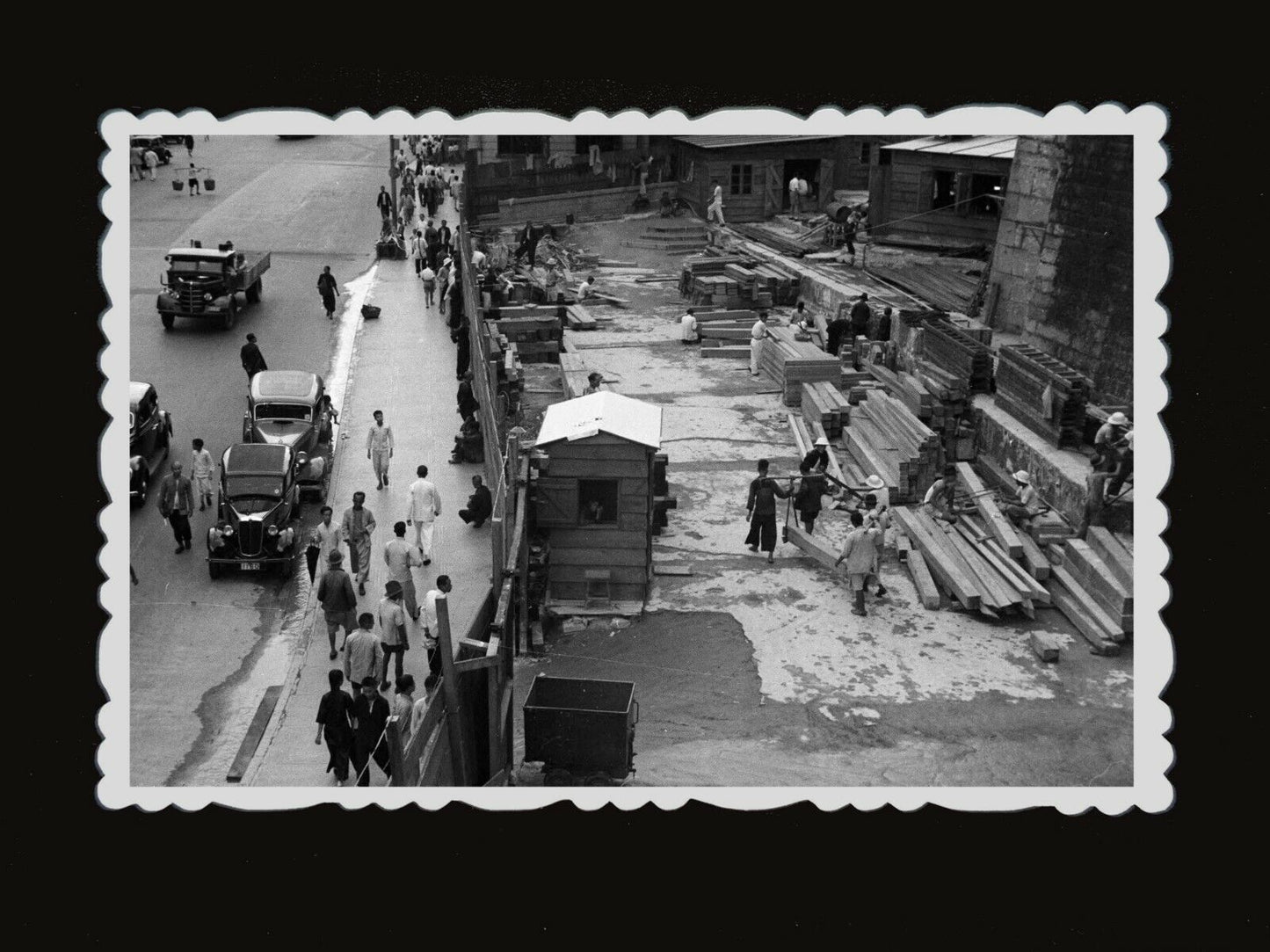 1950s Man LABOR CAR TRUCK CONSTRUCTION ARIEL VIEW Vintage Hong Kong Photo #692