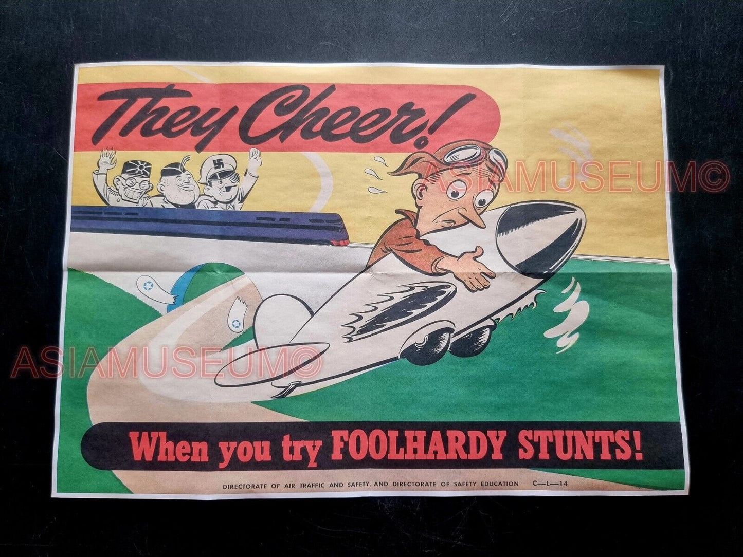 1943 WW2 USA CHEERING FOOLHARDY STUNT CARICATURE TOJO ART  PROPAGANDA POSTER 593