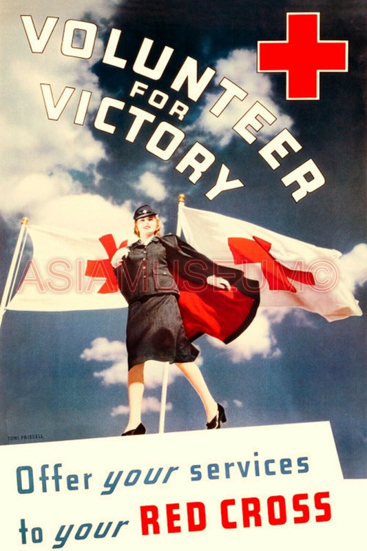1944 WW2 USA AMERICA RED CROSS WOMEN SERVICE VICTORY FLAG PROPAGANDA Postcard
