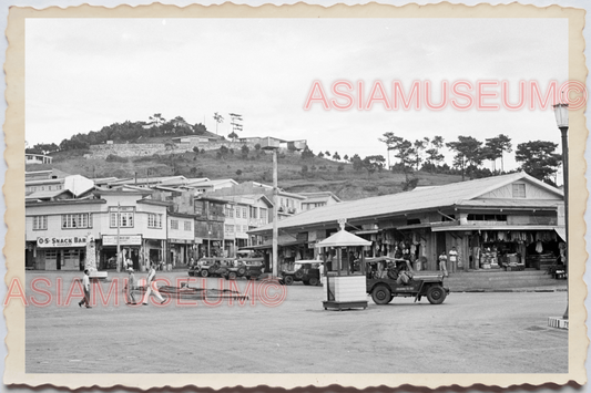 50s PHILIPPINES LUZON BAGUIO STREET SCENE TRUCK POLICE SHOP Vintage Photo 24352