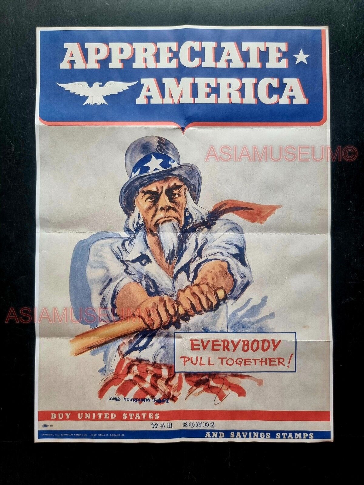 1942 WW2 USA APPRECIATE AMERICA WAR BUY SAVING STAMPS BOND PROPAGANDA POSTER 534