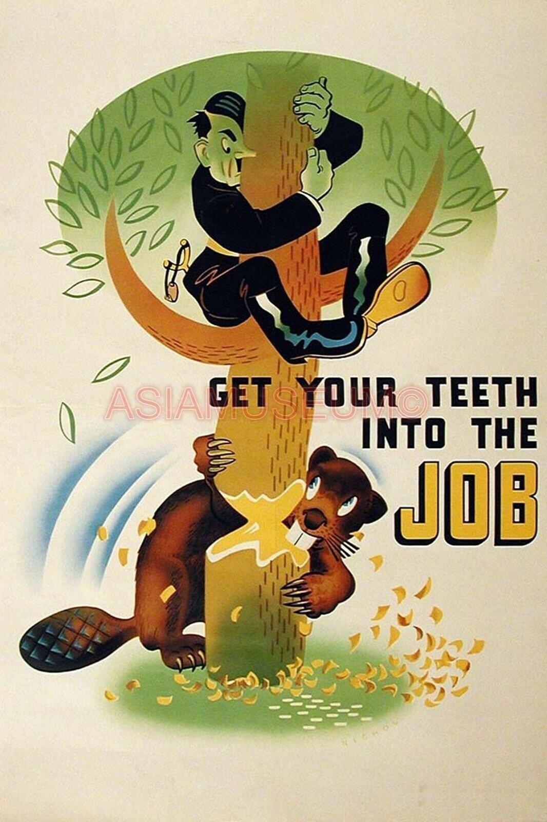 1943 WWii USA WAR AMERICA D-DAY FUNNY TREE CARTOON COMIC DOG PROPAGANDA Postcard