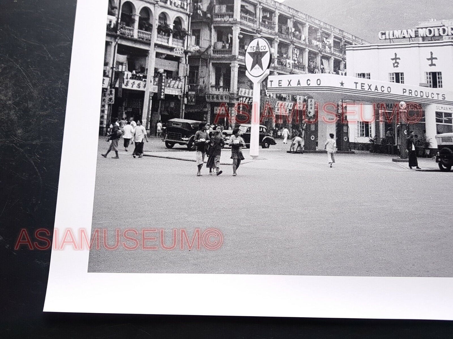 40's TEXACO CALTEX Hong Kong British Colonial Street Scene Vintage Photo 香港老照片