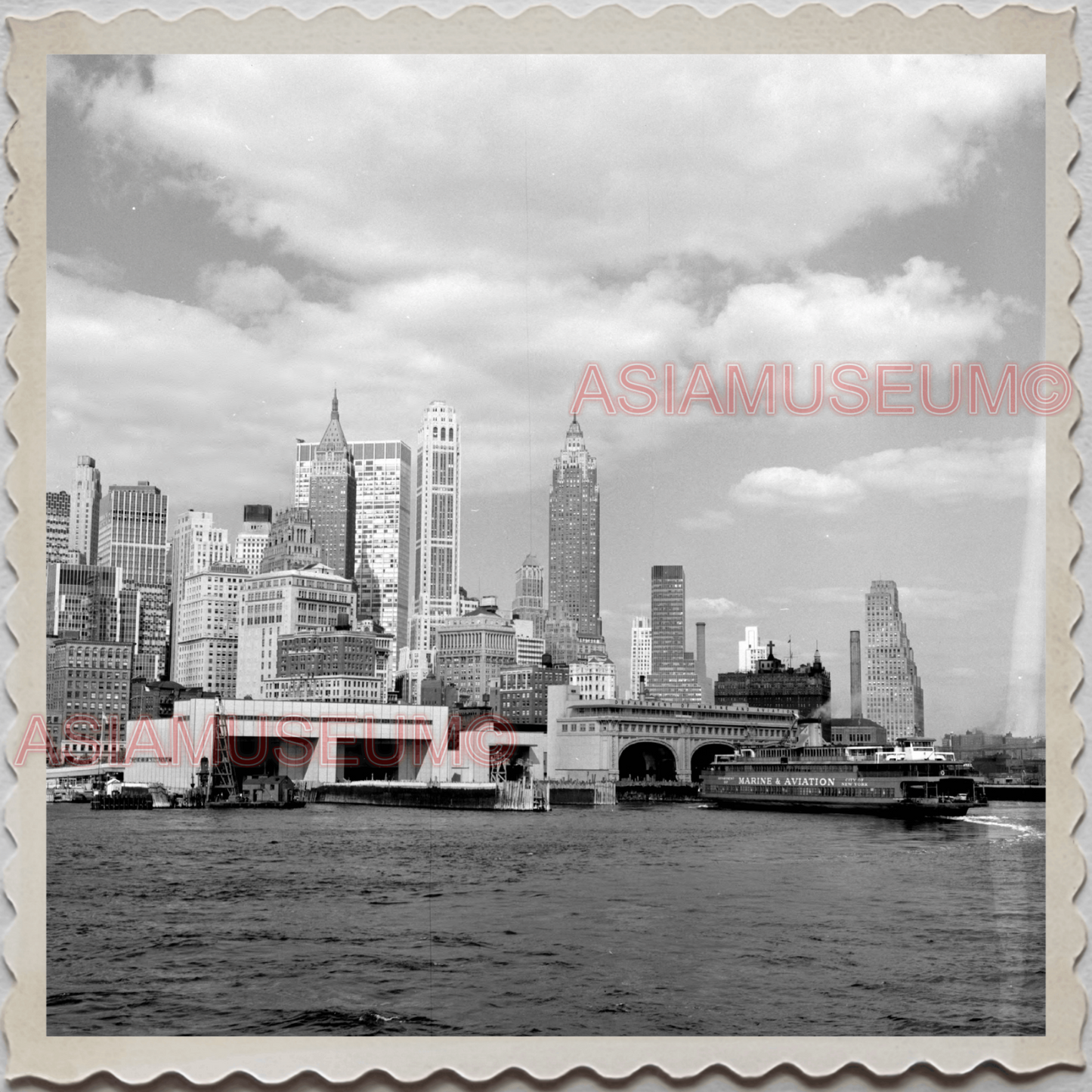 50s MANHATTAN NEW YORK CITY EAST RIVER UPPER BAY FERRY VINTAGE USA Photo 10378