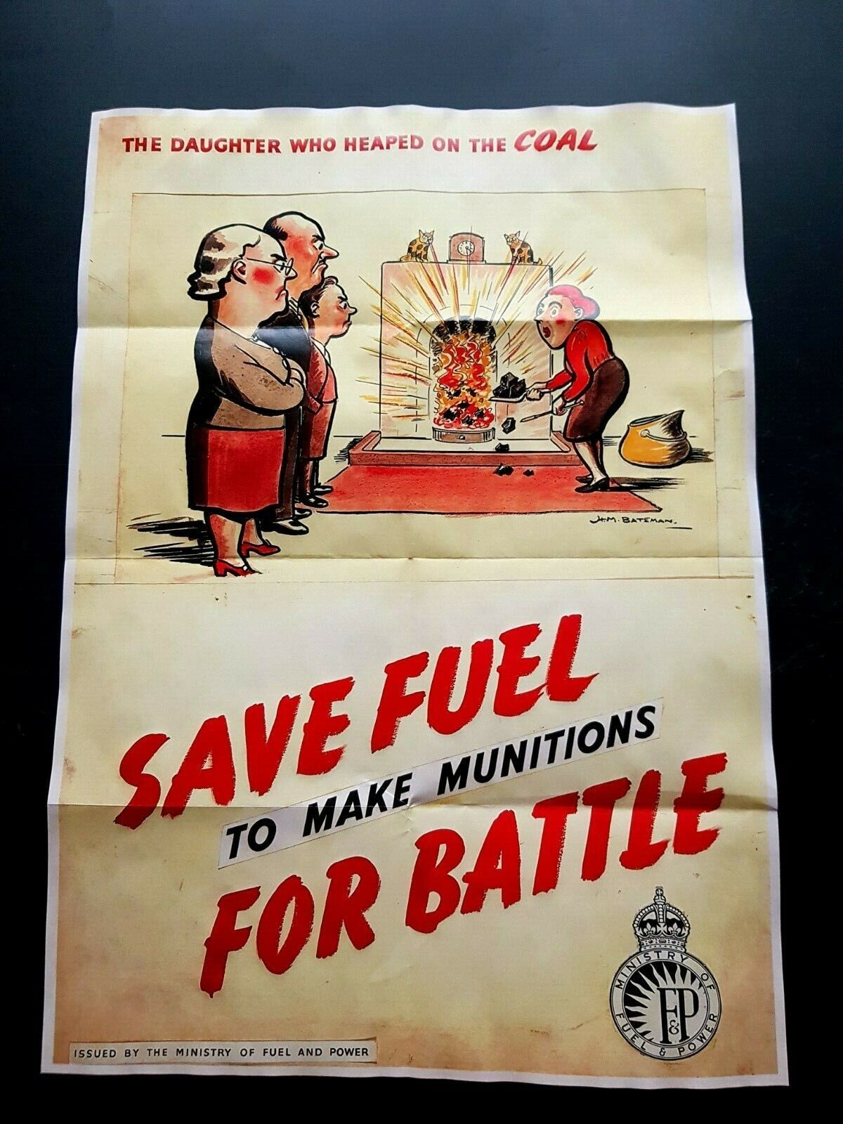 1942 WW2 BRITAIN BRITISH SAVE FUEL WOMEN LADY WAR COAL TANK  PROPAGANDA POSTER