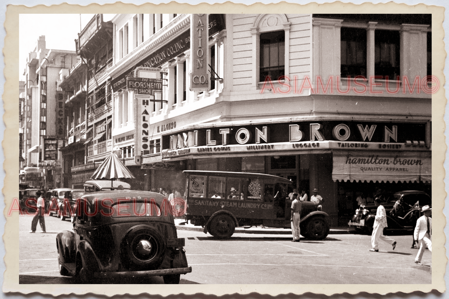 50s PHILIPPINES MANILA STREET SCENE TRAFFIC CAR TRUCK SHOP  Vintage Photo 26298