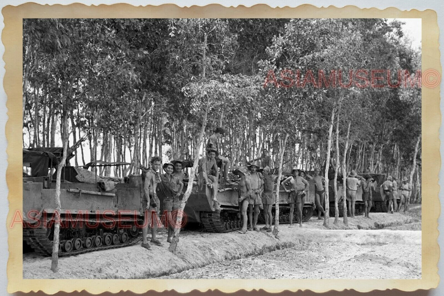 50s Vietnam War Saigon Army Jungle Tank Group Men Gay Topless Vintage Photo 1172