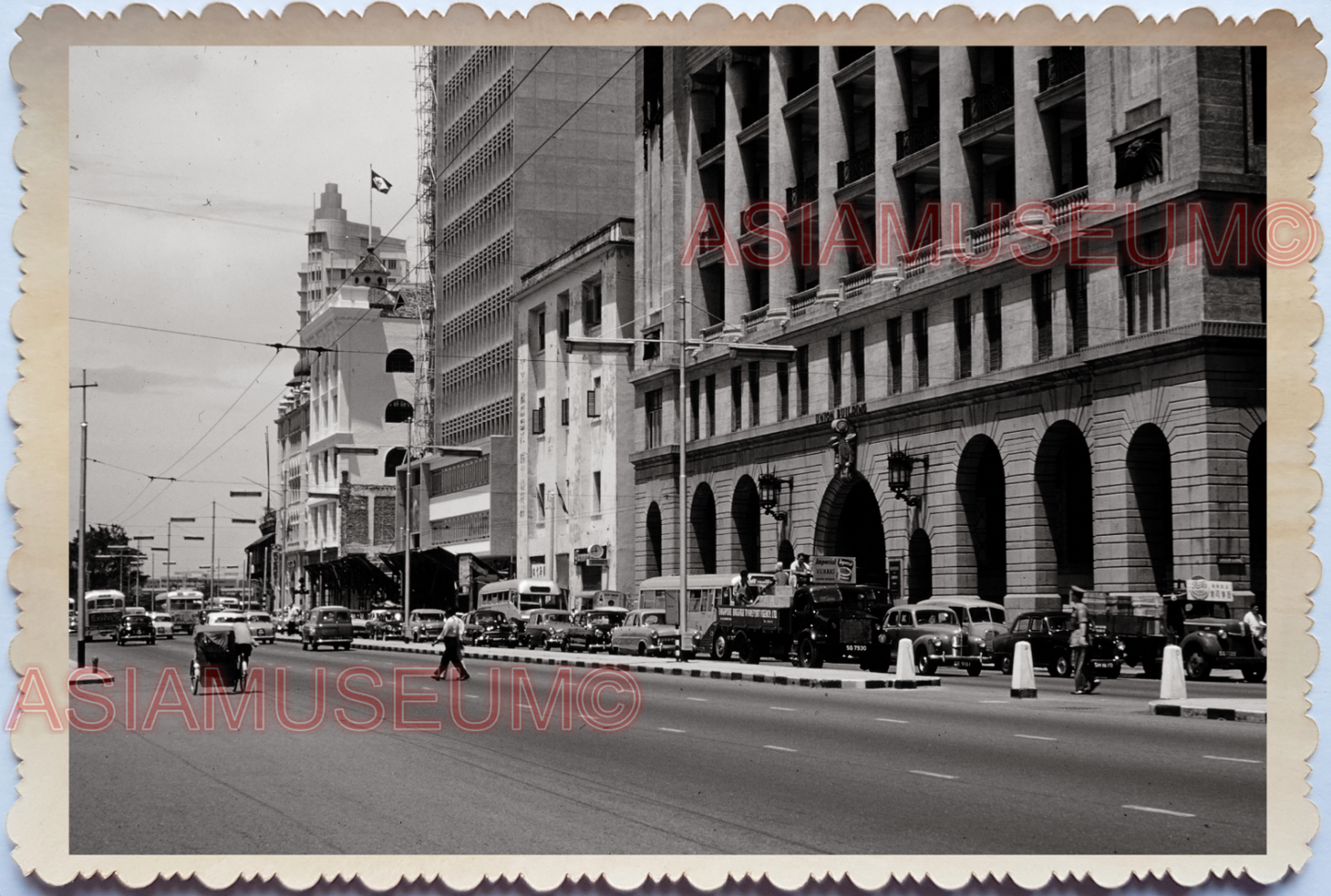 WW2 BRITISH COLONY BUILDING ROAD STREET TRAFFIC CAR BUS AD SINGAPORE PHOTO 35295