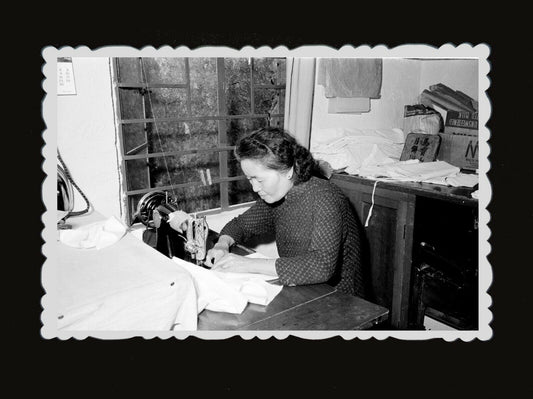 1940s WOMEN SEWING MACHINE BUILDING WINDOW CLOTHES Vintage Hong Kong Photo #698