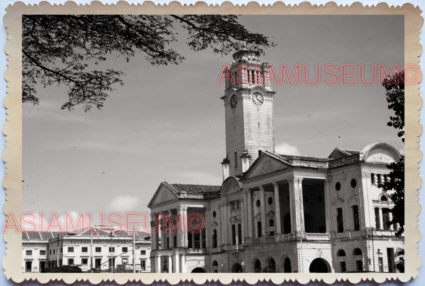 WW2 BRITISH Victoria Theatre Concert Hall CLOCK TOWER B&W SINGAPORE PHOTO 35110