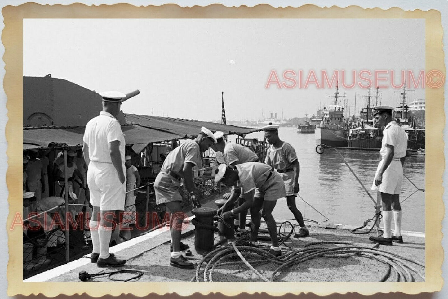 50s Saigon Ho Chi Minh Port Warship Boat Sailor Vietnam War Vintage Photo #676