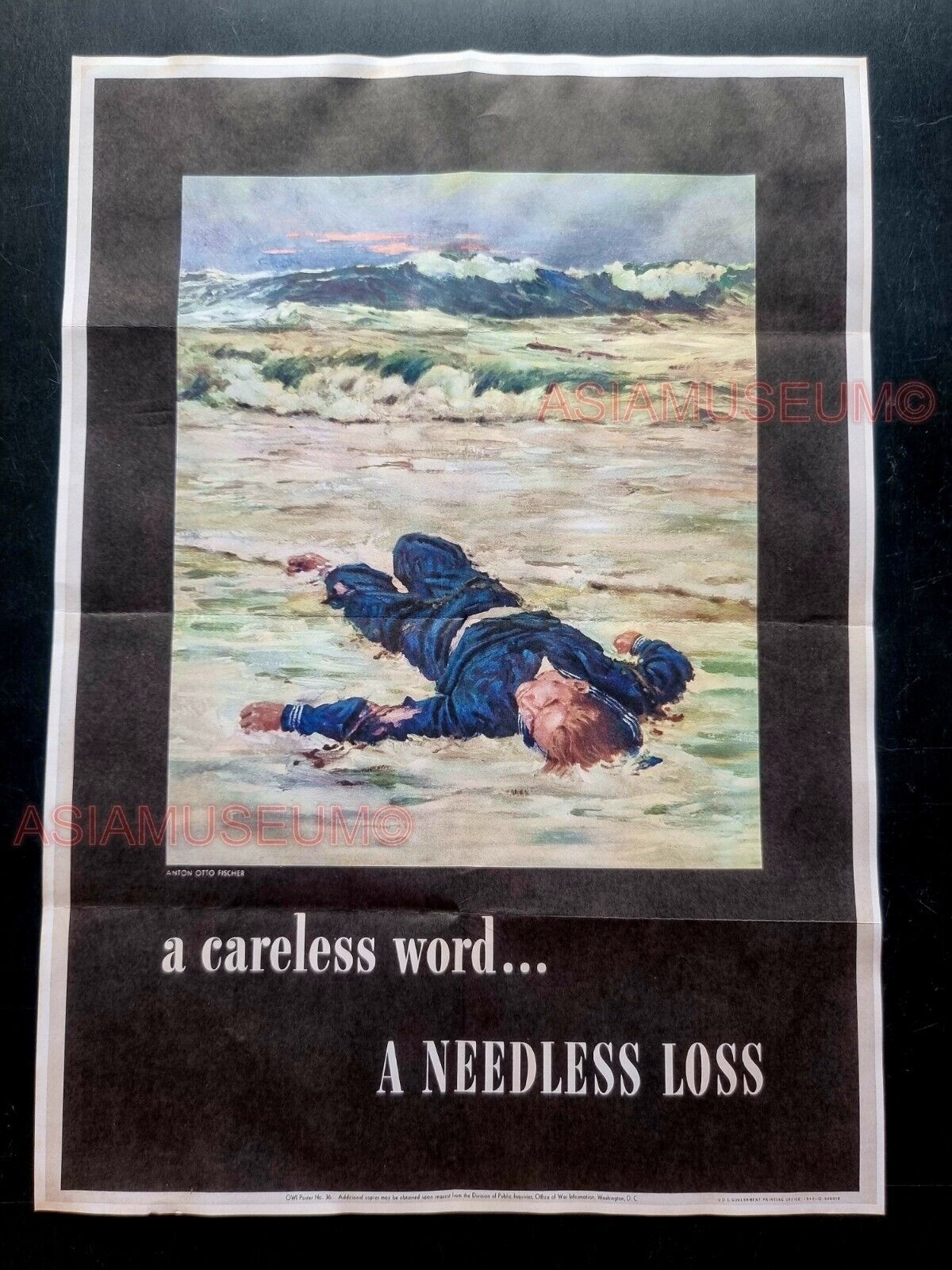 1942 WW2 USA AMERICA WAR CARELESS WORD NEEDLESS LOSS NAVY PROPAGANDA POSTER 516