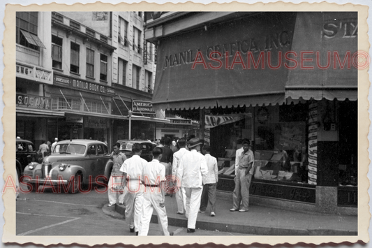 50s PHILIPPINES MANILA STREET TRAFFIC SHOP STORE CAFE CAR AD Vintage Photo 28538