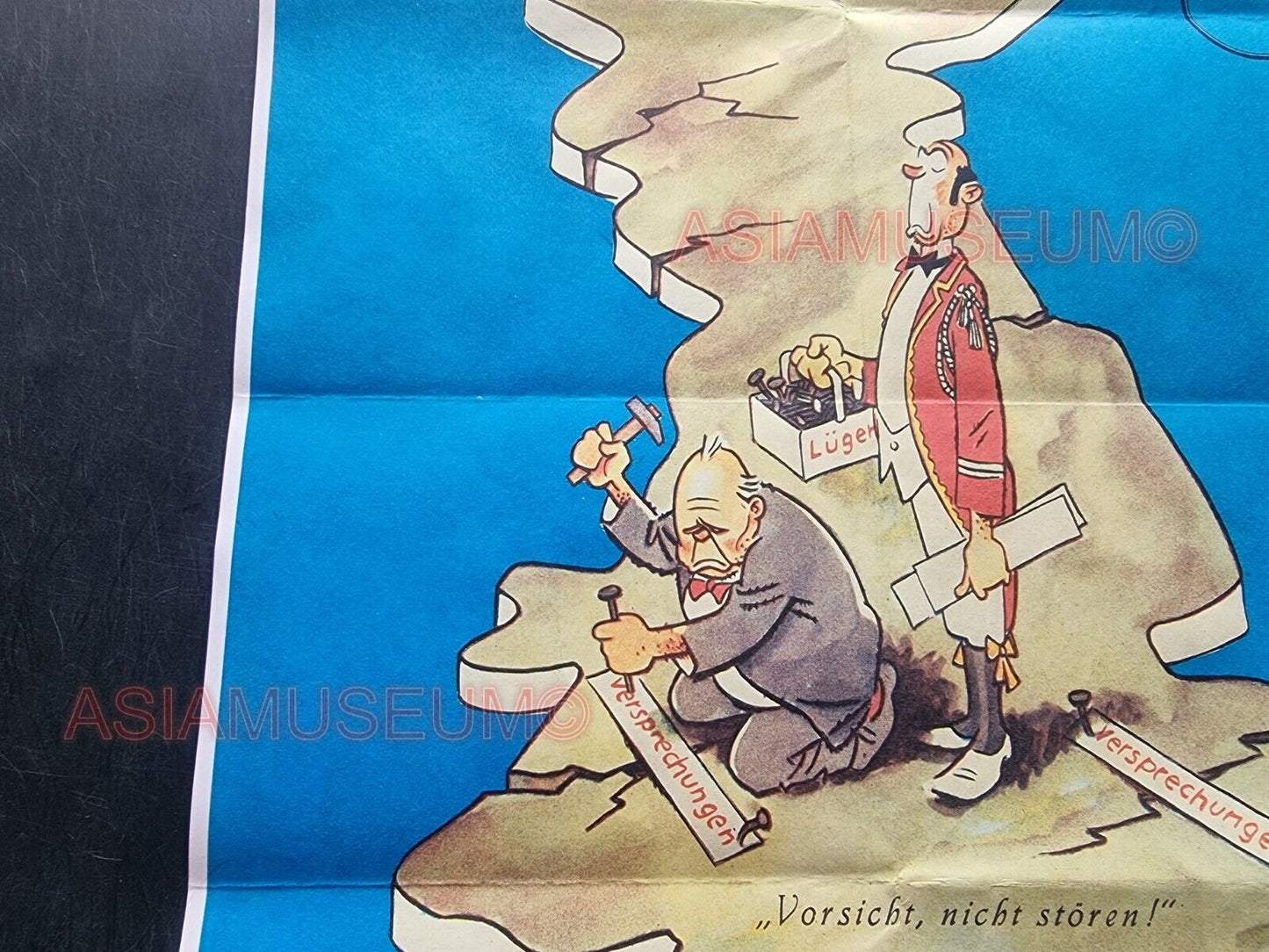 1944 WW2 USA AMERICA UK BRITIAN BRITISH ENGLAND MAP CHURCHILL PROPAGANDA POSTER