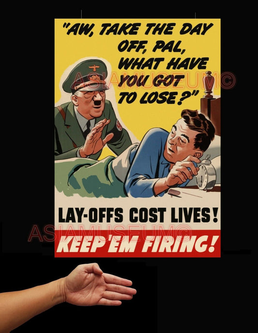 1942 WWii USA AMERICA ANTI CARTOON COMIC FUNNY SLEEP COST LIVE PROPAGANDA POSTER