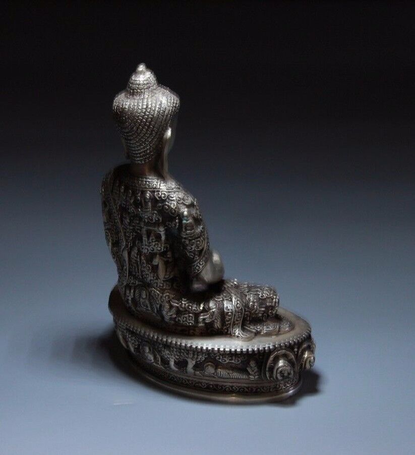 9" Tibet Tibetan Buddhism White Copper Silver Gilt Siam Buddha Bowl Seat Statue