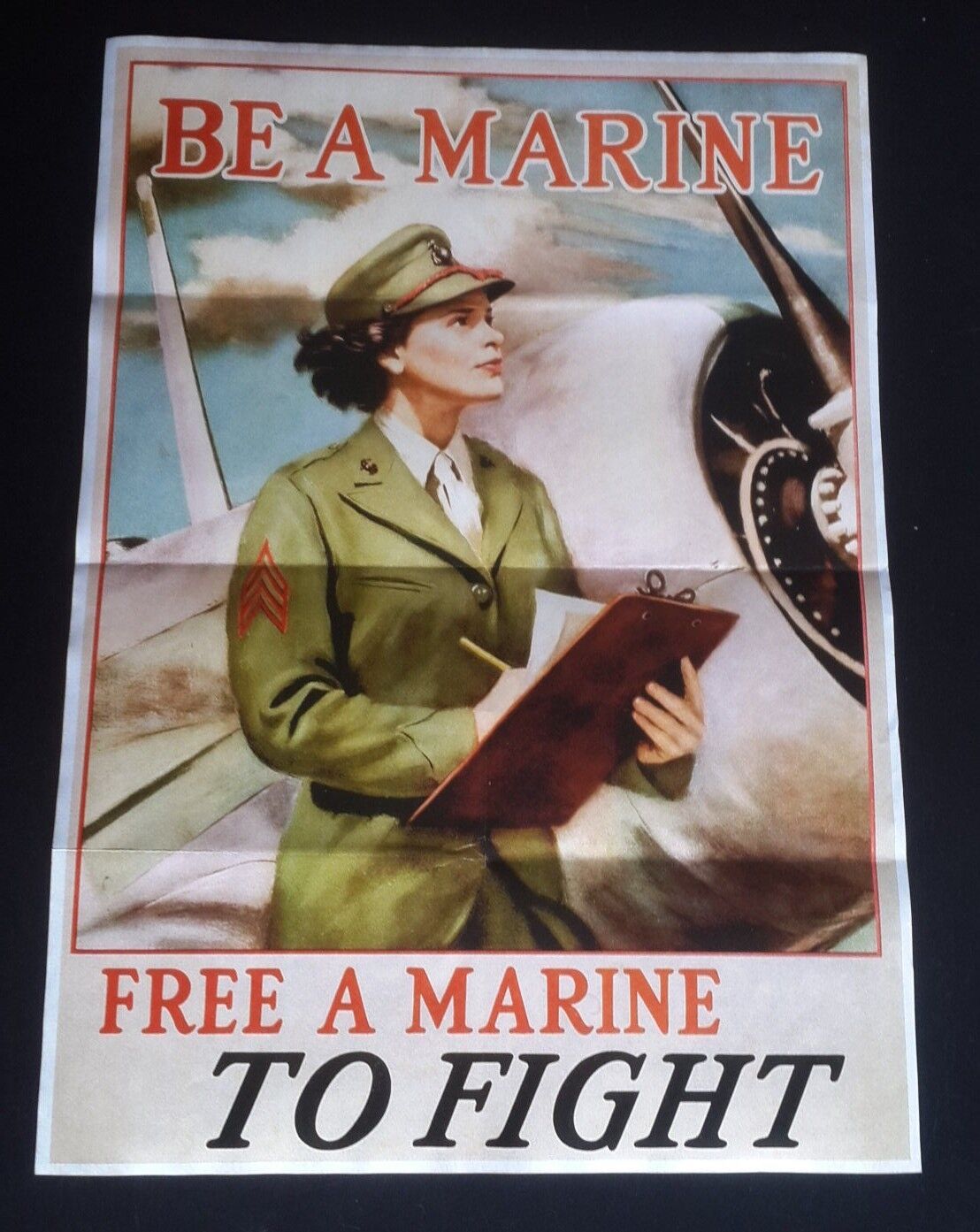 1941 WW2 USA AMERICA AIRCRAFT WOMEN LADY MARINE ARMY SOLDIER PROPAGANDA POSTER