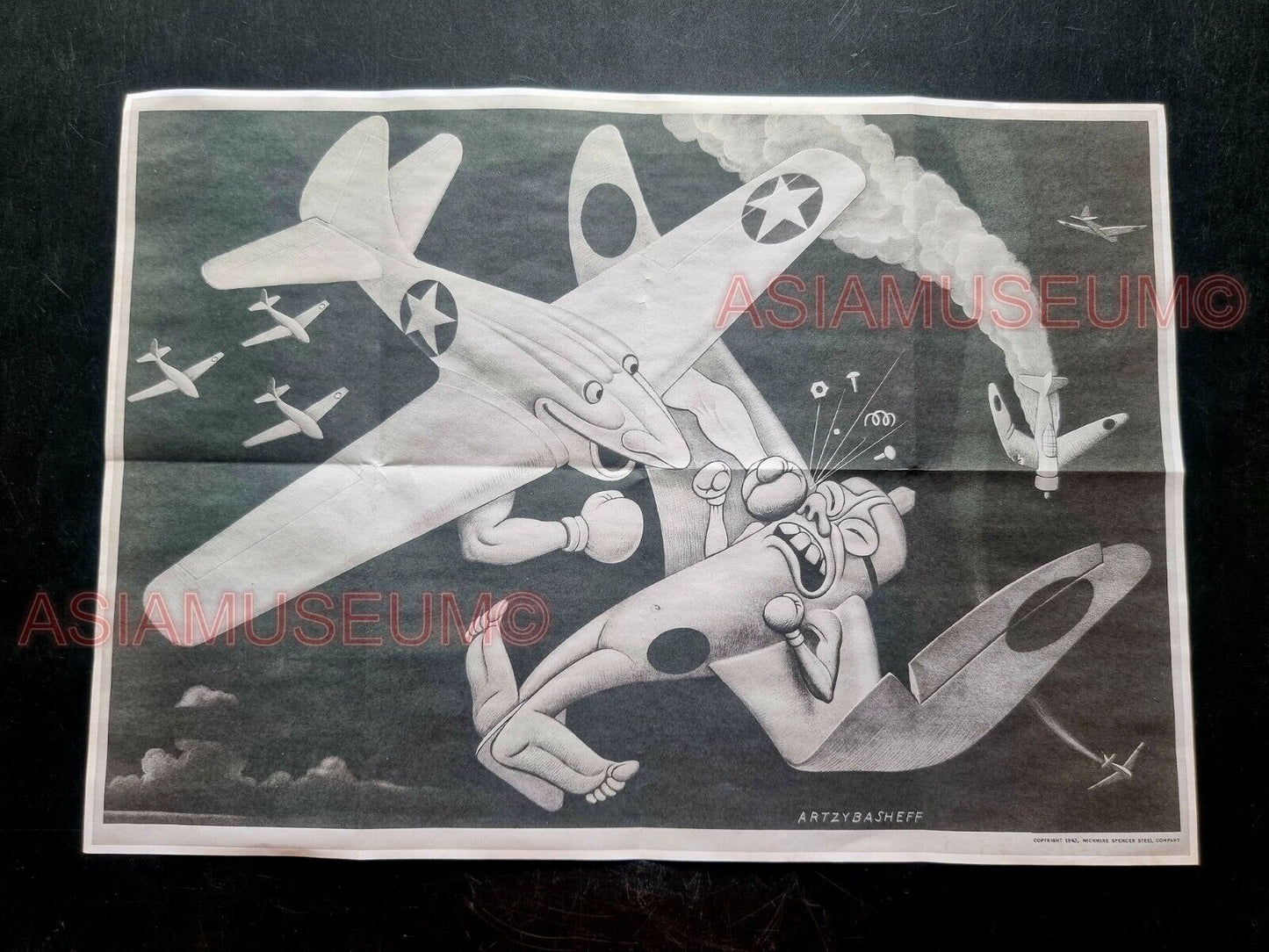 1943 WW2 USA WAR WICKWIRE SPENCER STEEL ADS JAPAN PLANE  PROPAGANDA POSTER 599