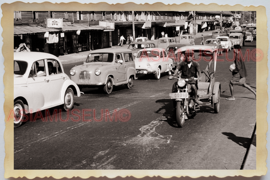 50s THAILAND BANGKOK STREET SCENE MARKET TRI SCOOTER TRAFFIC Vintage Photo 36936