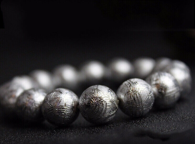 GIBEON METEORITE 8mm 20 Beads Bracelet 7" Iron Nickel Aerolite moon White Gold