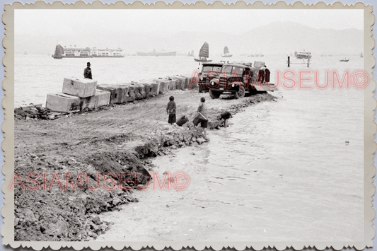 WW2 JAPAN TOKYO WATERFRONT JETTY PIER TRUCK SEA BOAT SHIP Vintage Photo 24552