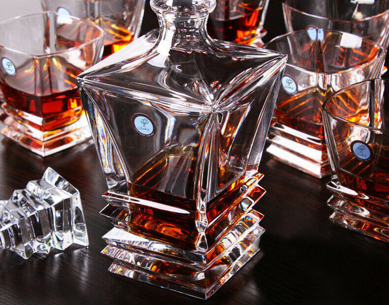 15lb Authentic Set Crystal Decanter 6 Glass Bottle Whisky Wine Stopper cognac #2