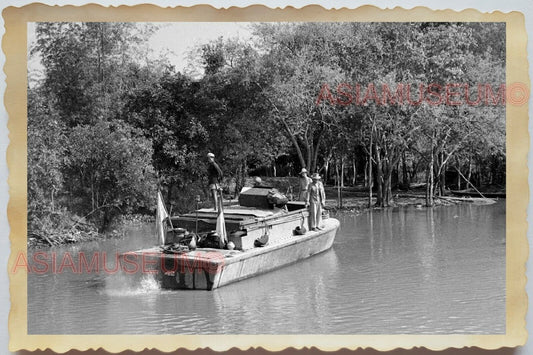 50s Vietnam SAIGON ARMY SOLDIER MILITARY SHIP BOAT RIVER OLD Vintage Photo 1288