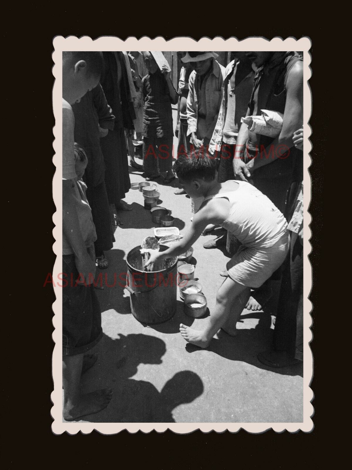 1940's Boy Serve Rice Street Scene Road Vintage Old Hong Kong Photo 香港旧照片 #3005