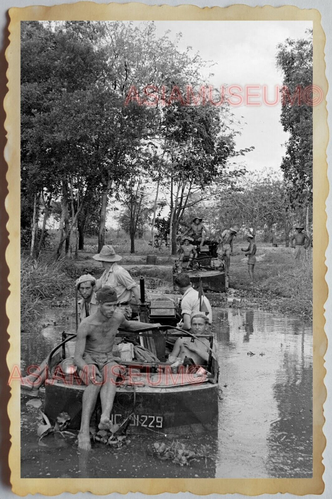 60s Vietnam War ARMY JUNGLE BOAT RIVER SOLDIER TOPLESS MAN  Vintage Photo 1136