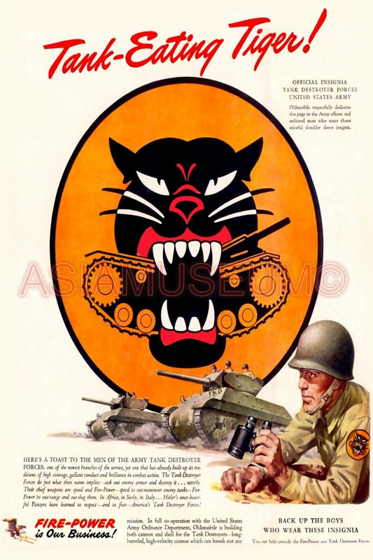 1942 WW2 USA AMERICA TANK EATING TIGER BATTLE ARMY SOLDIER PROPAGANDA Postcard