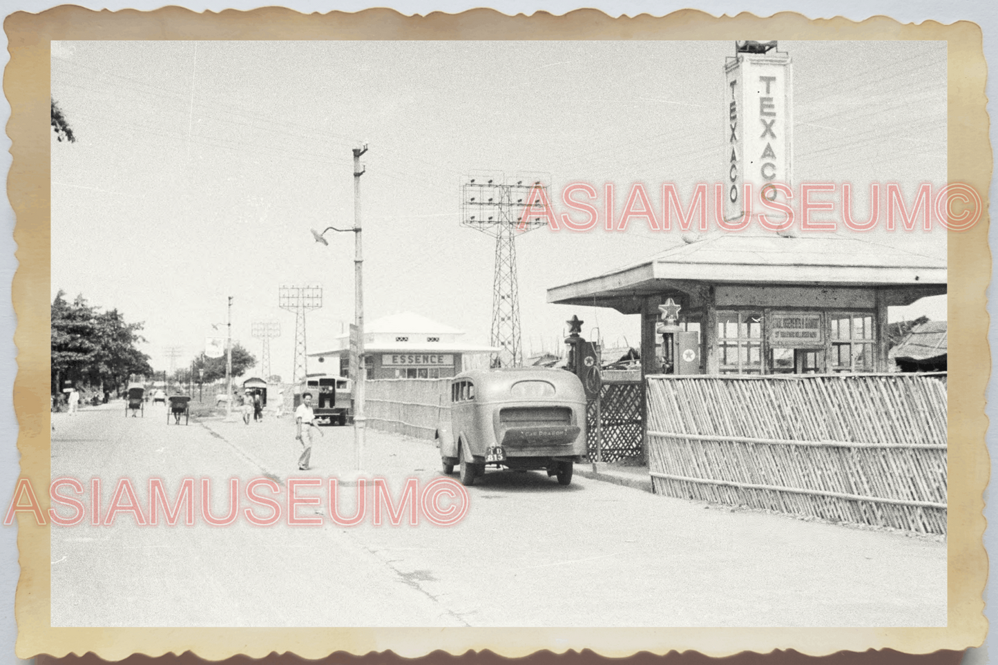 40s Vietnam TEXACO STATION OIL GAS GASOLINE COMPANY TRUCK CAR Vintage Photo 4378