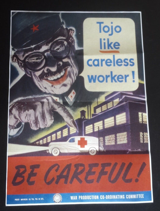 1942 USA AMERICA RED CROSS WAR TOJO JAPAN AMBULANCE ARMY FLAG PROPAGANDA POSTER