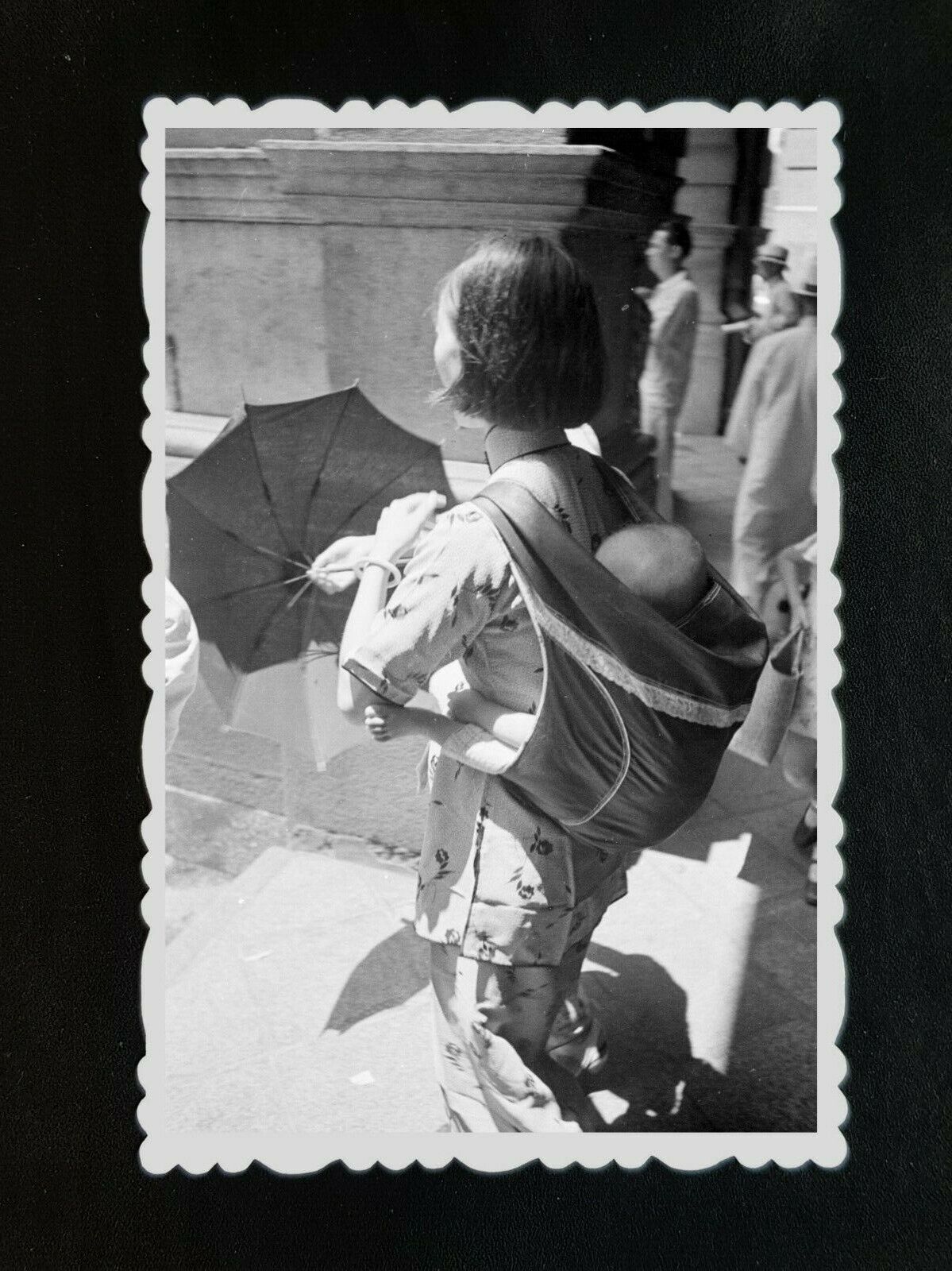 1950s Vintage Hong Kong Photo Building Women Carry Baby Umbrella Street Road 391