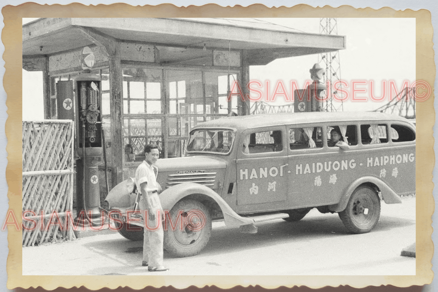 40s Vietnam TEXACO STATION OIL GAS GASOLINE COMPANY TRUCK CAR Vintage Photo 4370