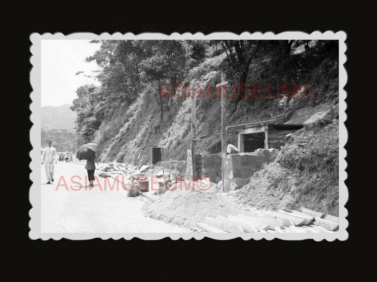 1940s WW2 Air Raid Shelter Tunnel Bunker Japan Vintage B&W Hong Kong Photo #1624