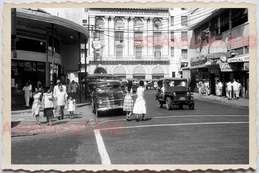 50s PHILIPPINES MANILA STREET SCENE TRAFFIC CAR BUILDING CAB Vintage Photo 28171