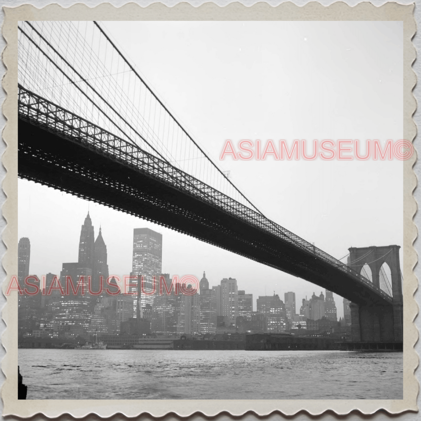 50s MANHATTAN NEW YORK CITY BROOKLYN BRIDGE EAST RIVER US VINTAGE USA Photo 9645