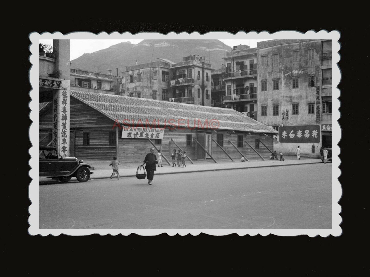 40s WOMEN CHILDREN CAR Salvation Army Food Kitchen Vintage Hong Kong Photo #1070