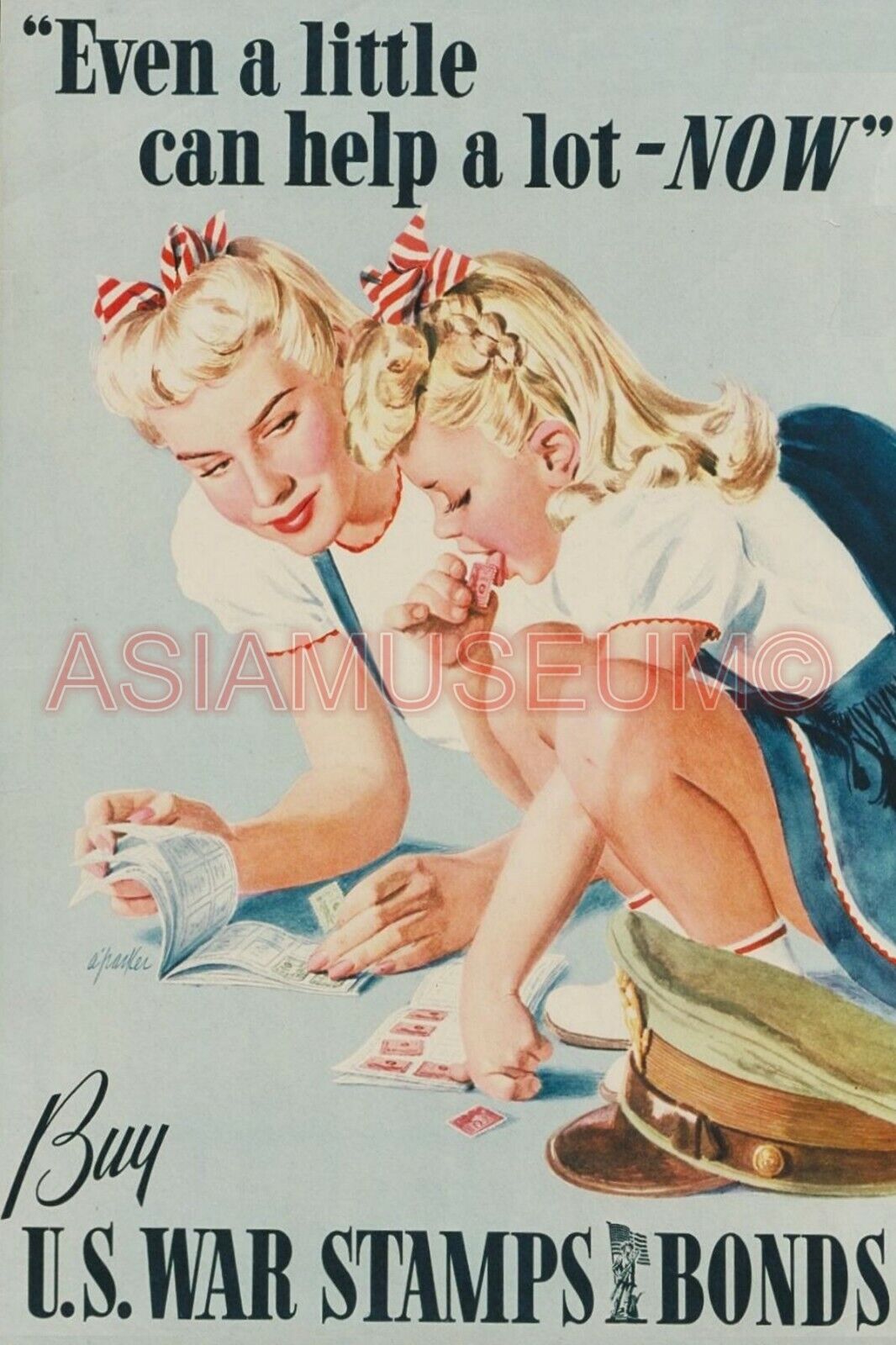 1943 WW2 USA WAR STAMPS BONDS WOMEN CHILDREN GIRL BATTLE ii PROPAGANDA Postcard