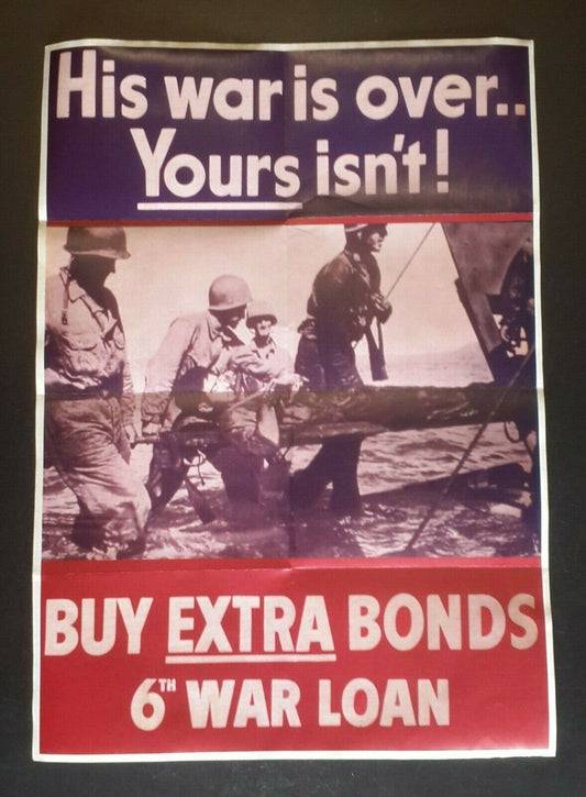 1943 WW2 USA AMERICA BUY WAR BONDS ARMY SOLDIER NAVY WARSHIP PROPAGANDA POSTER