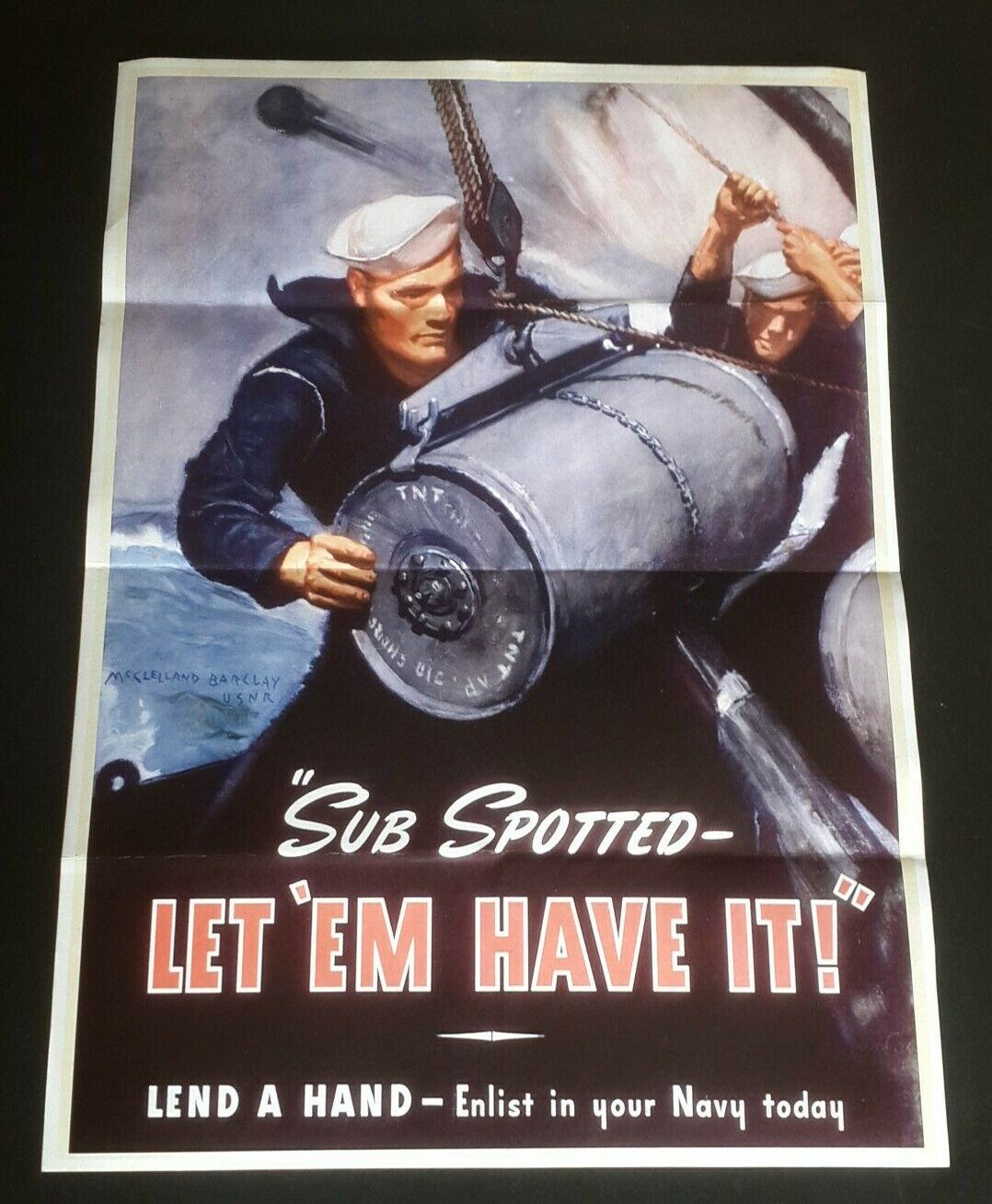 1944 WW2 USA AMERICA NAVY MARINE SUBMARINE WAR BOMB TORPEDO PROPAGANDA POSTER