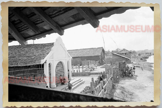 50s Vietnam SAIGON VILLAGE CHURCH CHILDREN BOY GIRL HOUSE OLD Vintage Photo 1660