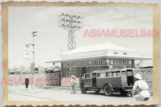 40s Vietnam HAIPHONG MOBIL GAS GASOLINE PETROL STATION OLD Vintage Photo 4381